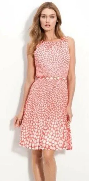 $348 Anthropologie Trina Turk 8 Millicent Dress Red/Orange Polka Dots Pleated thumbnail 1
