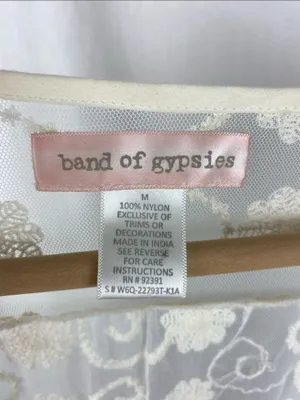 Band of Gypsies Cream Ivory Sheer Crochet Fringe Open Front Boho Duster M thumbnail 5