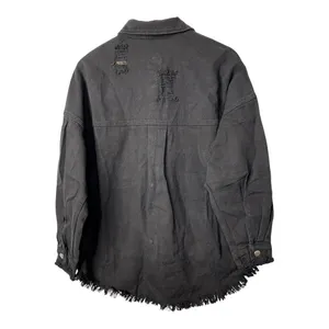 T&C Apparel Distressed Denim Shacket Womens Medium Black Frayed Hem‎ Oversized thumbnail 7
