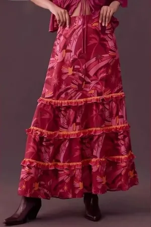 Farm Rio shirred tiered ruffle maxi skirt.‎ Size XS. NWT. thumbnail 1