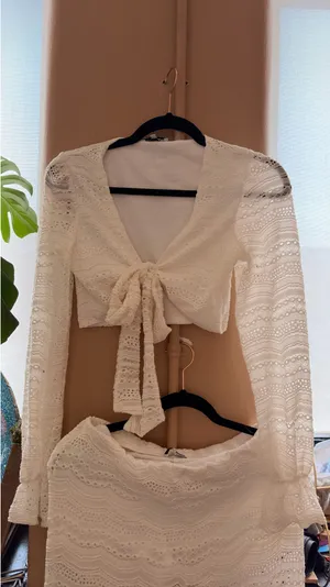 FashioNova White Lace Two-Piece Long Sleeve Set thumbnail 3