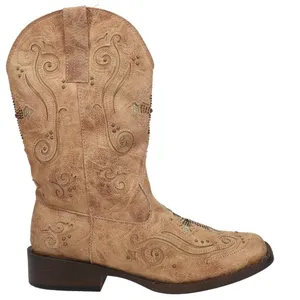 Roper‎ faith rhinestone mid calf boots tan cross bling women's size 6.5 western thumbnail 2