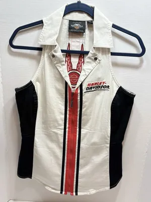 HARLEY-DAVIDSON Women’s ZipUp Vest/Tank Embroidered Off-White Tailored Cut Small thumbnail 1