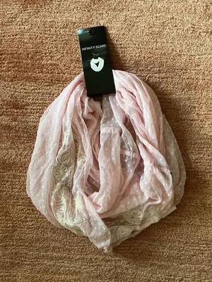 NWT Light Pink Infinity Scarf Swiss Dot Floral Embroidered Sheer Loop Scarf One thumbnail 1