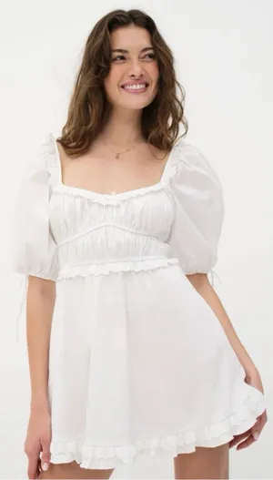 For Love & Lemons Jackson Clean Girl Babydoll Puff Sleeve Eyelet Mini Dress S thumbnail 1