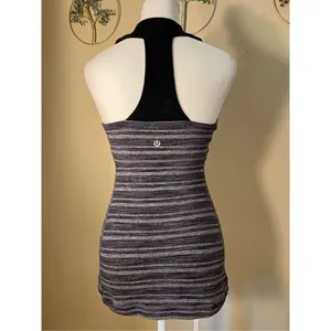 Lululemon Black Gray Purple Stripe Scoop Neck Tank Top Size 4 thumbnail 2