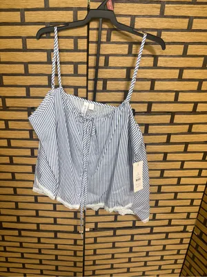 Joyspun blue and white stripe two piece pajama set size medium thumbnail 2