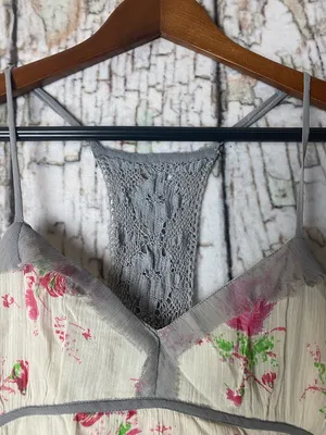 Vtg Free People Floral Tiered Boho Cottagecore crochet Cami Pink & Green 8 thumbnail 6