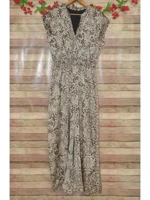 MSK Jumpsuit Womens L Black Beige Paisley Wide Leg Smocked Waist Boho thumbnail 2