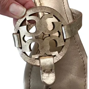 Tory Burch Miller Metallic Gold‎ Champagne Leather Sandals 8.5 Double T thumbnail 11