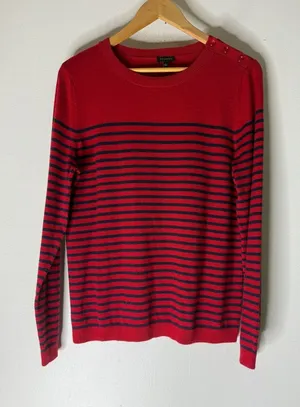 Talbots Red Navy Stripe Lambswool Blend Sweater Size‎ Large thumbnail 1