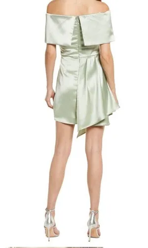 NWT LULUS always celebrating SAGE GREEN SATIN OFF SHOULDER MINI DRESS thumbnail 3