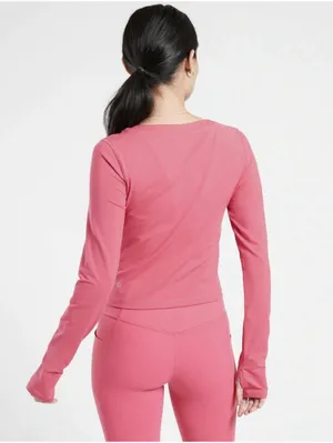 Athleta Shanti Top Dragonfruit Pink Long Sleeve Crop Top Size L thumbnail 2