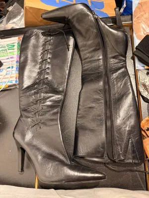 COUP D ETAT LEATHER RETRO VINTAGE 90S piont TOE SZ 8.5 Black Knee-High Boot thumbnail 1