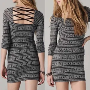 Free People Good Girl Gone Bad Gray Black Strappy Back Homecoming Dress Medium thumbnail 2
