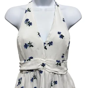 American Eagle Women Cottage Boho Halter Top‎ M White Floral Peplum Coquette Y2K thumbnail 3