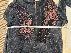 Deceiver Graphic Zip Hoodie Sweater L Black Distressed Y2K Gothic Grunge thumbnail 8