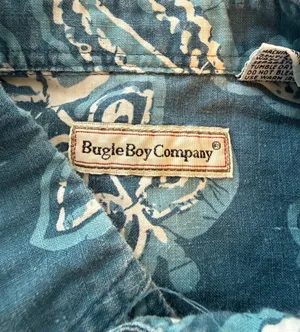 Bugle Boy Company Men's Short Sleeve Button-Down Shirt Teal Blue Floral Leaf thumbnail 6