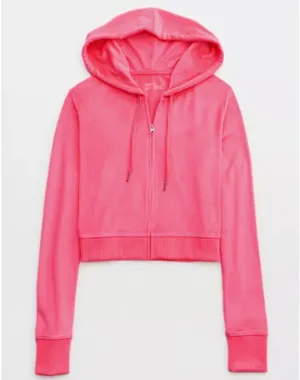 Aerie Dreamy Velour Cropped Hoodie, NWT, Small thumbnail 1
