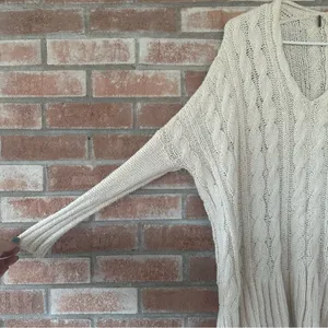 Free People Easy Cable Knit Sweater Drop Shoulder Oversized Women’s XS Beige thumbnail 5