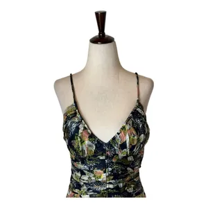 Tanya Taylor‎ Dress Women 00 Black Floral Print Linen Silk Ruched Lovette Maxi thumbnail 5