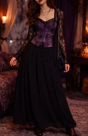 Vtg Y2K Another Thyme Maxi Chiffon Pull On Skirt XL Whimsigoth Minimal Artsy thumbnail 1