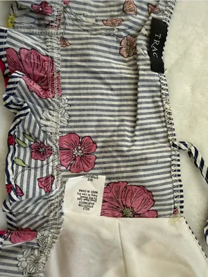 TRAC Floral Stripe Two Piece Set Ruffle Shorts & Tie Front Crop Top S thumbnail 11