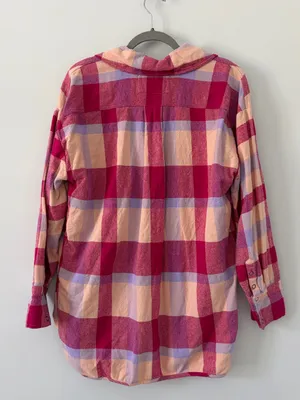 Free People We The Free Izzie Buffalo Check Plaid Cargo Flannel Shirt Pink Red S thumbnail 6