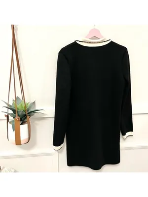 H&M Knitted Collared Dress Black White Long Sleeve Size M 60s Mod Parisian Chic thumbnail 6