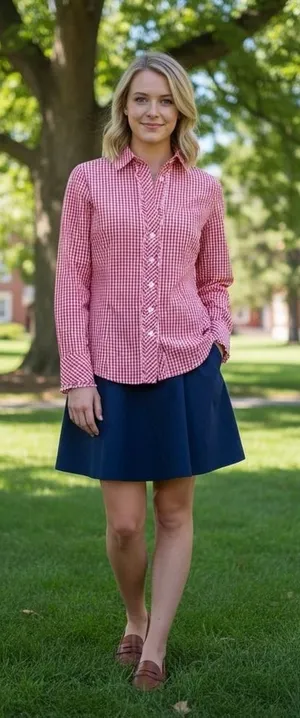 LILLY PULITZER Red White Blue Gingham Plaid Ruffled Buttondown Top Blouse Size 6 thumbnail 1