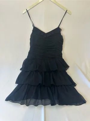 American Eagle Outfitters Black Ruffle Tiered Spaghetti Strap Mini Dress thumbnail 1