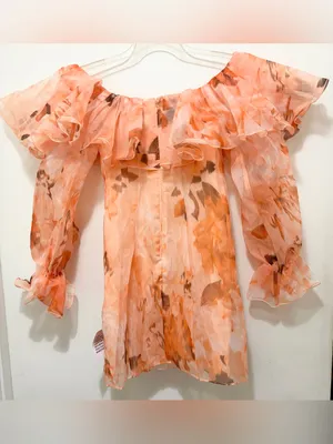ASOS LUXE Organza Ruffle Floral Mini Dress Orange Off-Shoulder Sz. 4 NWOT thumbnail 2