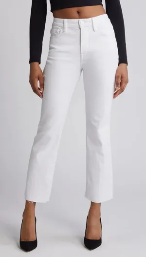 Good American Good Straight High Waist Raw Hem Jeans White 10 / 30 thumbnail 1
