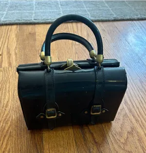 MCM Mini Patent Leather Satchel in Black with Gold Hardware thumbnail 1
