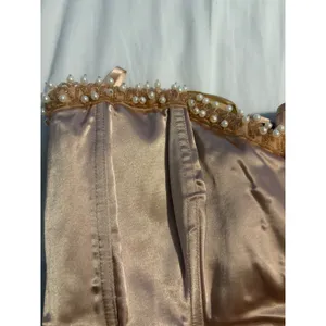 Dreamgirl Corset Top Burlesque Champagne Pearl Trim Satin Lace Up Size 42 XL thumbnail 4