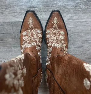 Boutique Cavender's Floral Brown Cowboy Boots thumbnail 1