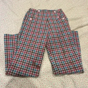 Vintage Pink Blue Red Plaid High-Waist Pants thumbnail 1