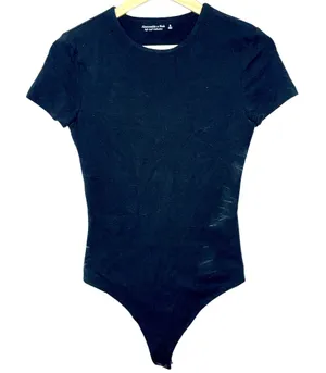 Abercrombie & Fitch Soft AF Black Cotton Crew Neck Short Sleeve Bodysuit Size M thumbnail 1