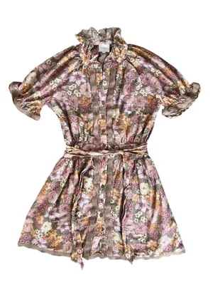Anthropologie Sundays Evelyn Short Sleeve Dusk Floral Brown Mini Shirt Dress thumbnail 2