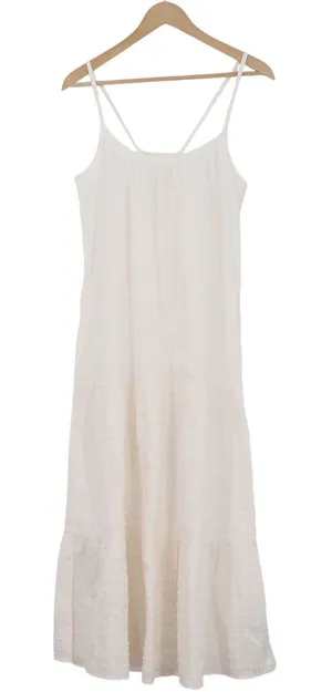Madewell White Cotton Clip Dot Tiered Midi Dress Tie Back Sleeveless Small thumbnail 1