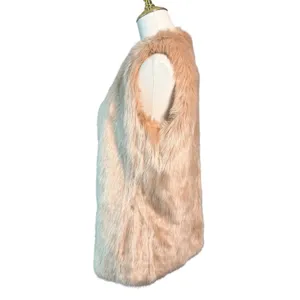 Zara Trafaluc Womens M Blush Pink Beige Faux Fur Vest Longline Gilet Boho Winter thumbnail 5
