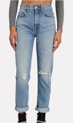 RE/DONE 70's Straight Jeans Women's Size 28 Destroyed Sunfaded Indigo High Rise thumbnail 1