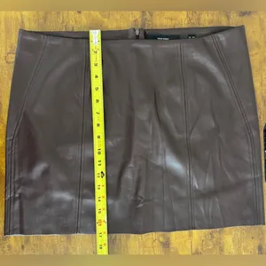 NWT Vero Moda Women's XL Faux-Leather High-Rise Mini Skirt Coffee Bean Brown thumbnail 7