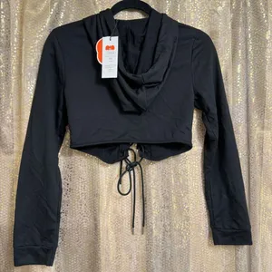 CIDER Black Goth Lace Up Corset Style Sweater Long Sleeve Cropped Top XS NWT thumbnail 2
