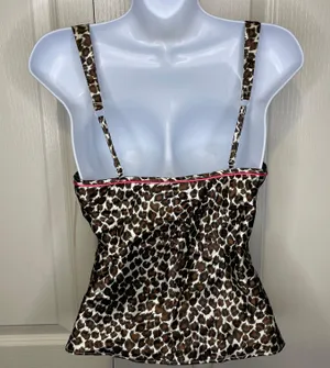 NWT Vintage Y2K Kathryn Leopard Camisole Top Tan Black Ivory Wet Pink Trim Small thumbnail 5