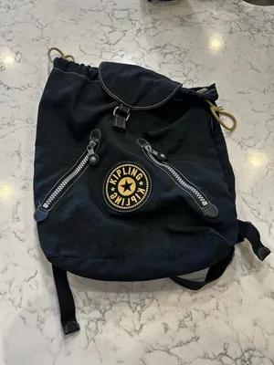 Vintage Kipling Black Backpack Drawstring Opening Kangaroo Pocket‎ Front thumbnail 1