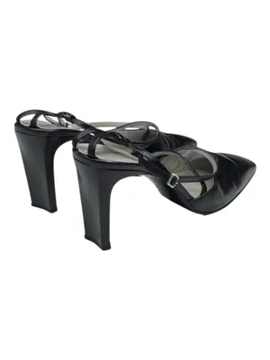 Vintage Luxe: Charles Jourdan  Retro Ankle Strap Heels Sandals  Black Leather thumbnail 4