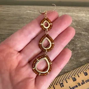 Gold Tone Amber Color Seed Beads 3 Tiered Dangle Earrings Artsy Boho Festival thumbnail 3