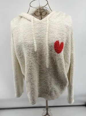 Aerie Fleece Hoodie Sweatshirt Heart Detail Cream Size Medium thumbnail 1