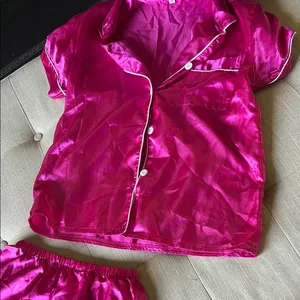 Non Signe Pink Satin Trimmed Two Piece Pajama Set Size Small thumbnail 4